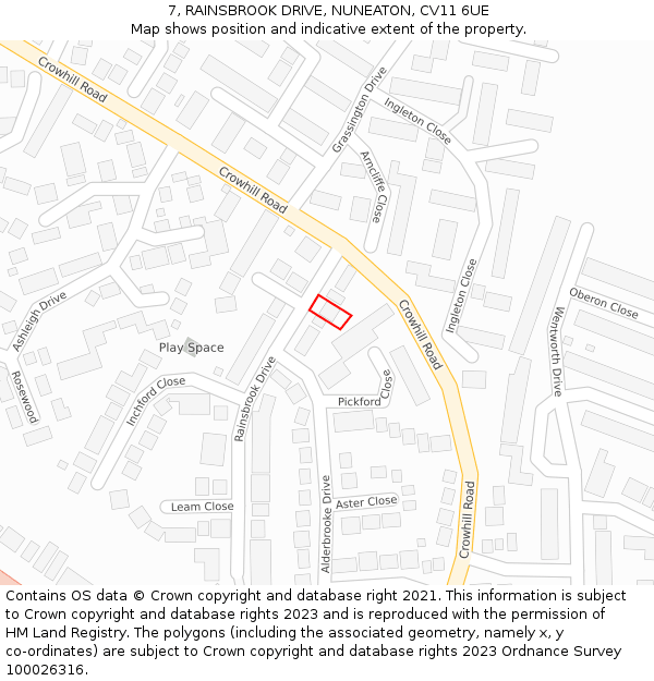 7, RAINSBROOK DRIVE, NUNEATON, CV11 6UE: Location map and indicative extent of plot