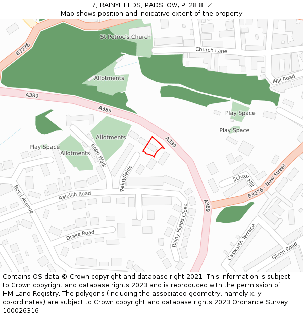 7, RAINYFIELDS, PADSTOW, PL28 8EZ: Location map and indicative extent of plot