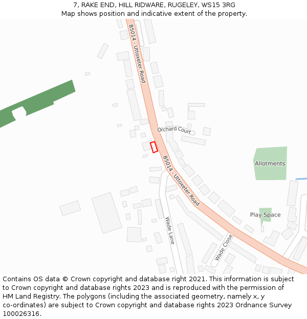 7, RAKE END, HILL RIDWARE, RUGELEY, WS15 3RG: Location map and indicative extent of plot