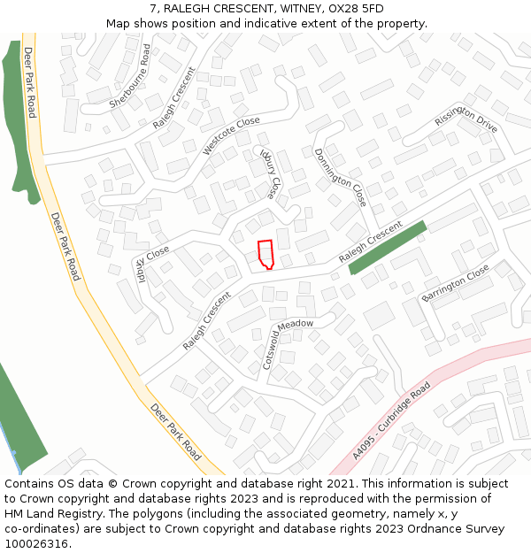 7, RALEGH CRESCENT, WITNEY, OX28 5FD: Location map and indicative extent of plot