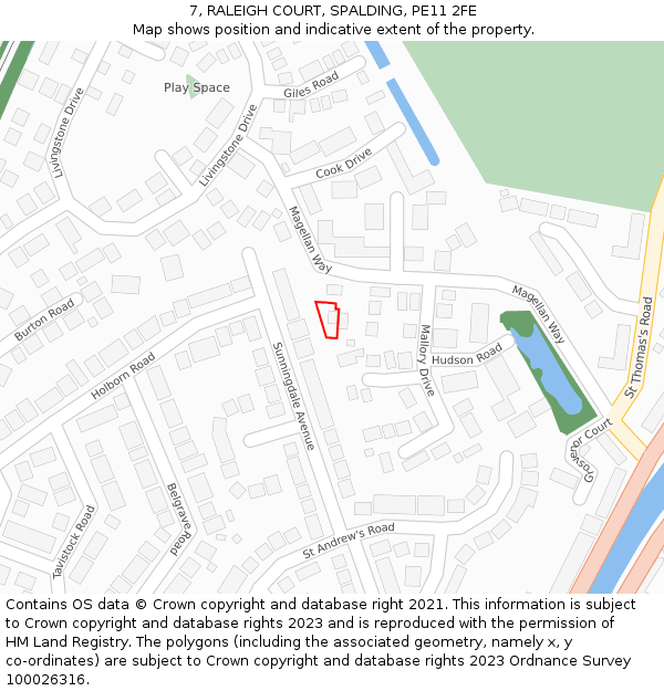 7, RALEIGH COURT, SPALDING, PE11 2FE: Location map and indicative extent of plot