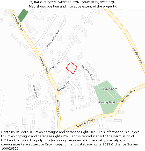 7, RALPHS DRIVE, WEST FELTON, OSWESTRY, SY11 4QH: Location map and indicative extent of plot