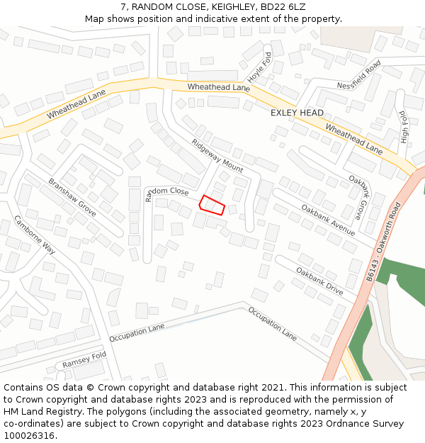 7, RANDOM CLOSE, KEIGHLEY, BD22 6LZ: Location map and indicative extent of plot