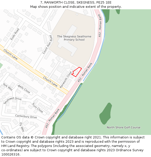 7, RANWORTH CLOSE, SKEGNESS, PE25 1EE: Location map and indicative extent of plot