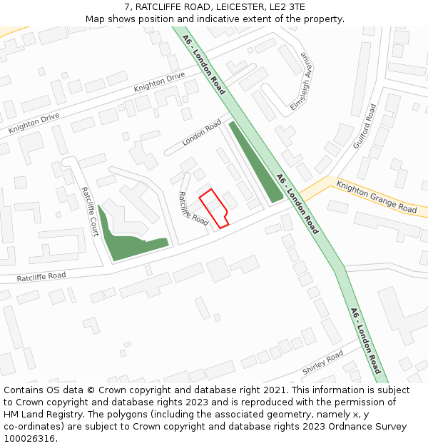 7, RATCLIFFE ROAD, LEICESTER, LE2 3TE: Location map and indicative extent of plot