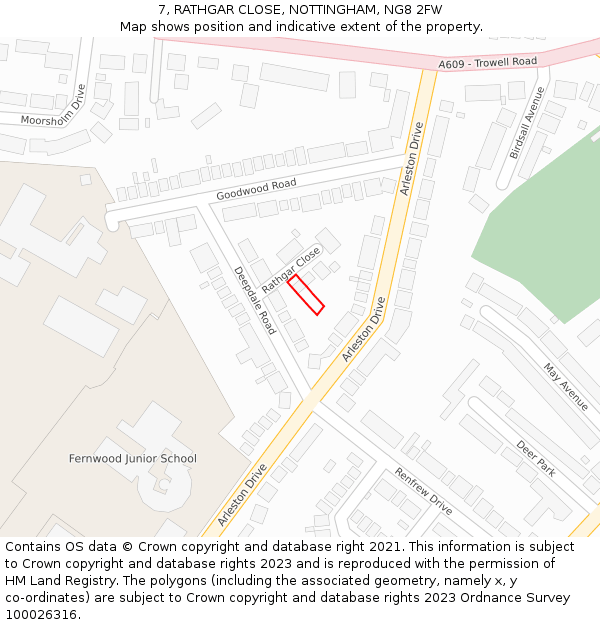 7, RATHGAR CLOSE, NOTTINGHAM, NG8 2FW: Location map and indicative extent of plot