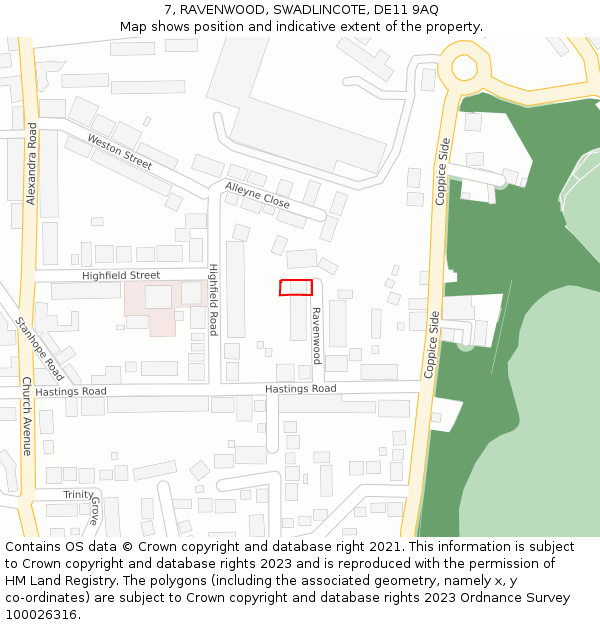 7, RAVENWOOD, SWADLINCOTE, DE11 9AQ: Location map and indicative extent of plot