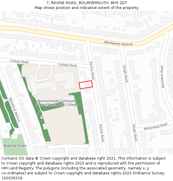 7, RAVINE ROAD, BOURNEMOUTH, BH5 2DT: Location map and indicative extent of plot