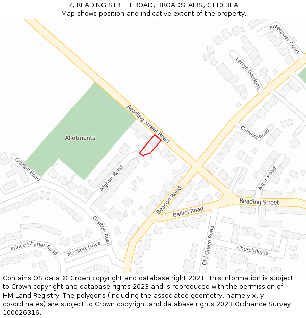 7, READING STREET ROAD, BROADSTAIRS, CT10 3EA: Location map and indicative extent of plot