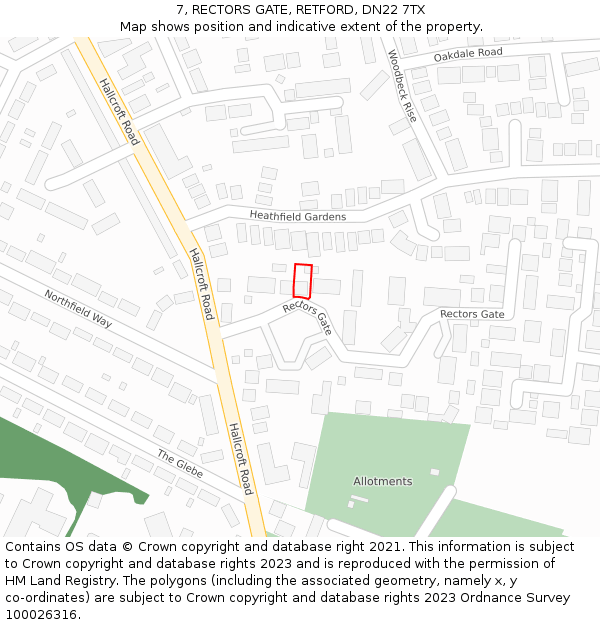 7, RECTORS GATE, RETFORD, DN22 7TX: Location map and indicative extent of plot