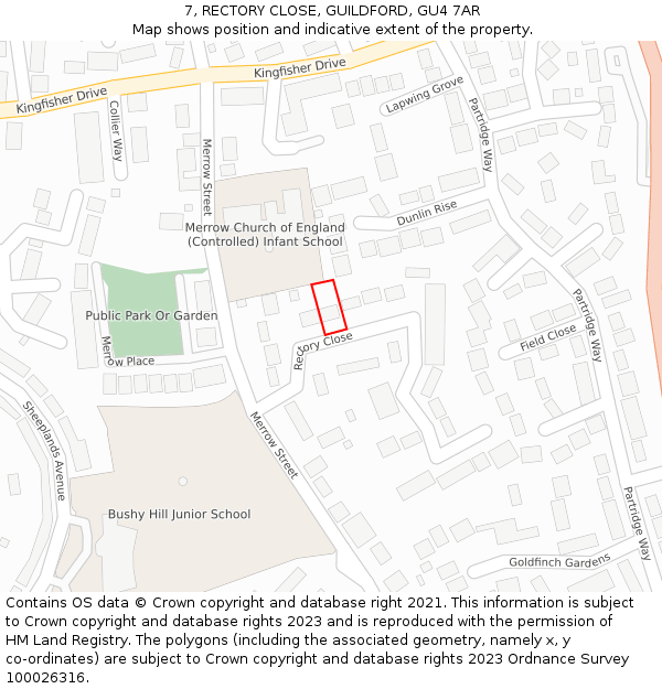 7, RECTORY CLOSE, GUILDFORD, GU4 7AR: Location map and indicative extent of plot