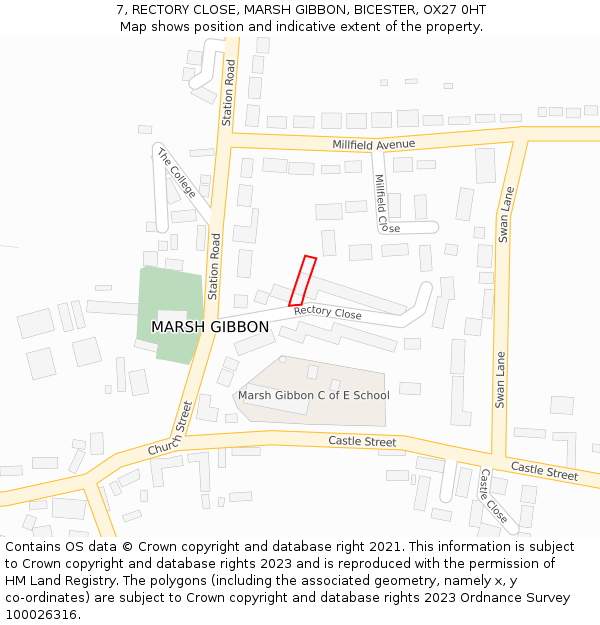 7, RECTORY CLOSE, MARSH GIBBON, BICESTER, OX27 0HT: Location map and indicative extent of plot