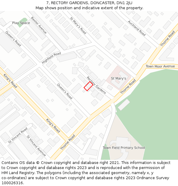 7, RECTORY GARDENS, DONCASTER, DN1 2JU: Location map and indicative extent of plot