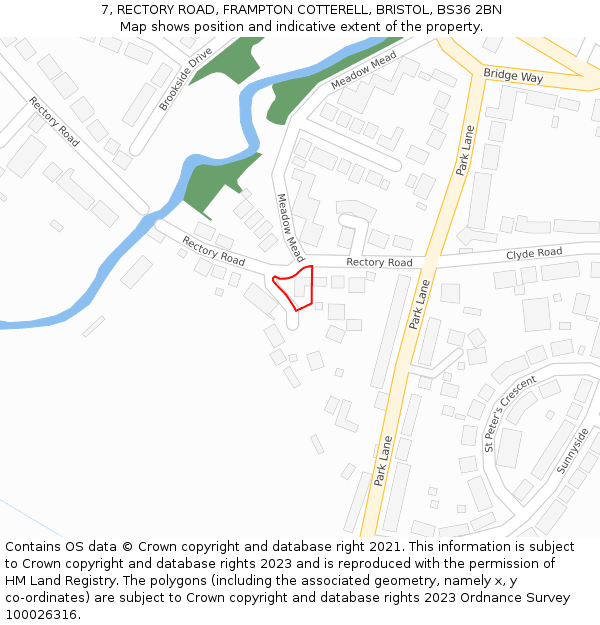 7, RECTORY ROAD, FRAMPTON COTTERELL, BRISTOL, BS36 2BN: Location map and indicative extent of plot