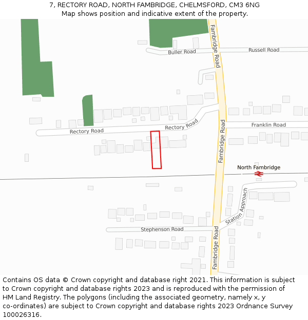 7, RECTORY ROAD, NORTH FAMBRIDGE, CHELMSFORD, CM3 6NG: Location map and indicative extent of plot