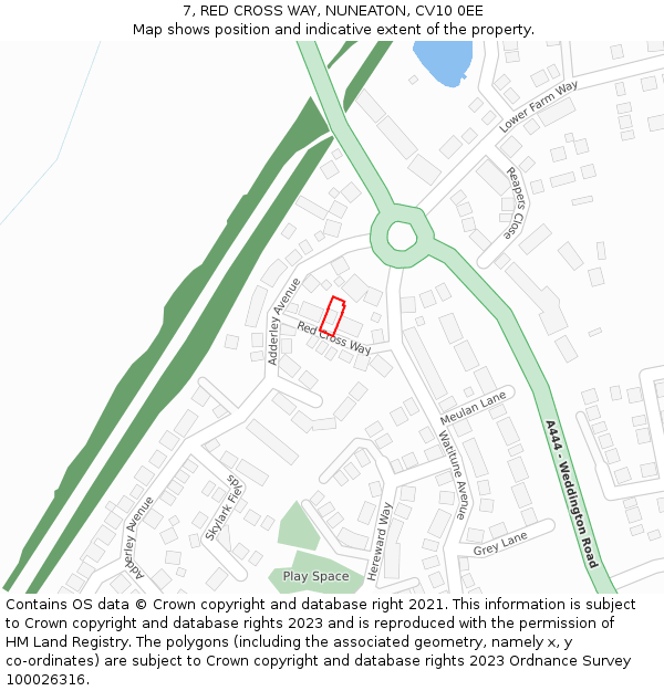 7, RED CROSS WAY, NUNEATON, CV10 0EE: Location map and indicative extent of plot