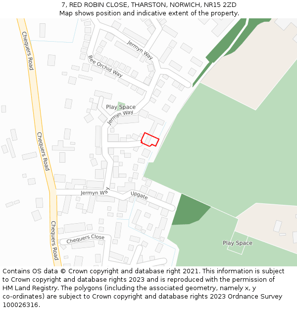 7, RED ROBIN CLOSE, THARSTON, NORWICH, NR15 2ZD: Location map and indicative extent of plot