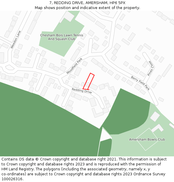 7, REDDING DRIVE, AMERSHAM, HP6 5PX: Location map and indicative extent of plot