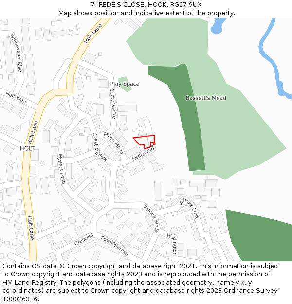 7, REDE'S CLOSE, HOOK, RG27 9UX: Location map and indicative extent of plot