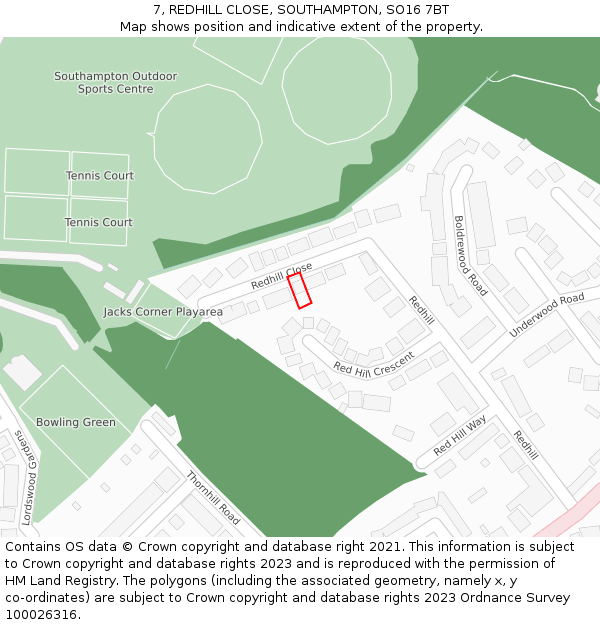 7, REDHILL CLOSE, SOUTHAMPTON, SO16 7BT: Location map and indicative extent of plot