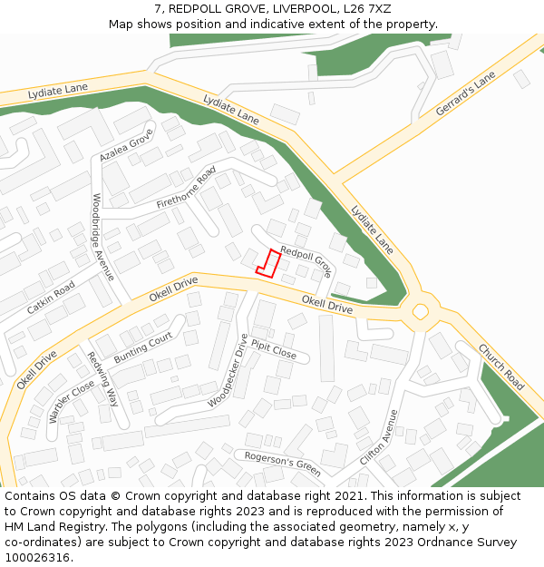 7, REDPOLL GROVE, LIVERPOOL, L26 7XZ: Location map and indicative extent of plot