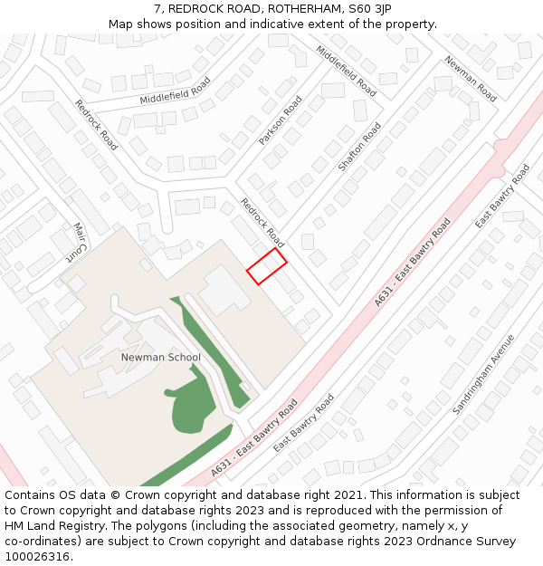 7, REDROCK ROAD, ROTHERHAM, S60 3JP: Location map and indicative extent of plot