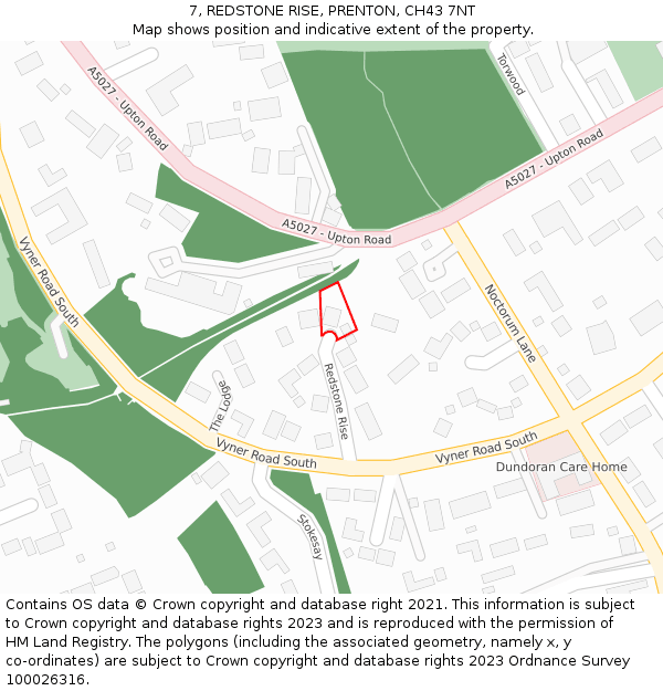 7, REDSTONE RISE, PRENTON, CH43 7NT: Location map and indicative extent of plot