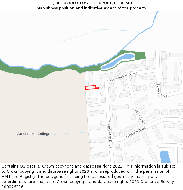 7, REDWOOD CLOSE, NEWPORT, PO30 5RT: Location map and indicative extent of plot