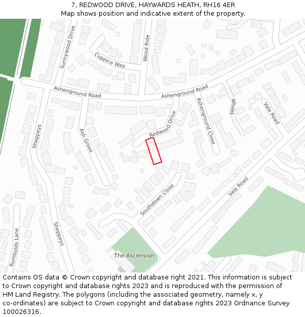 7, REDWOOD DRIVE, HAYWARDS HEATH, RH16 4ER: Location map and indicative extent of plot