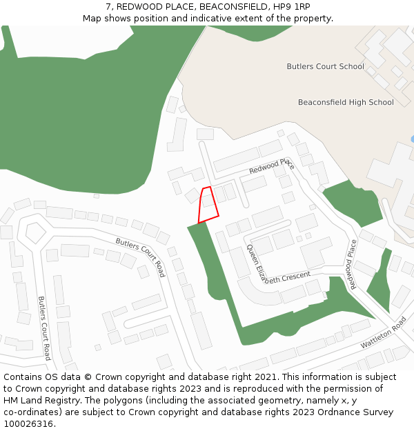 7, REDWOOD PLACE, BEACONSFIELD, HP9 1RP: Location map and indicative extent of plot