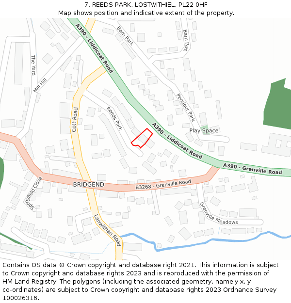 7, REEDS PARK, LOSTWITHIEL, PL22 0HF: Location map and indicative extent of plot