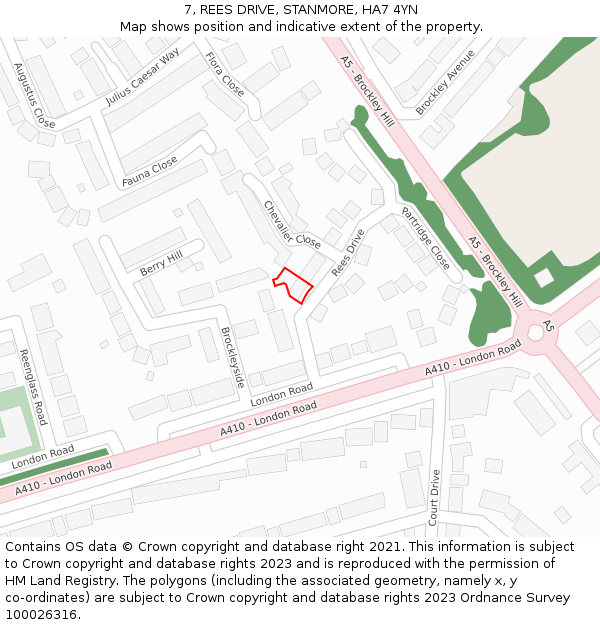 7, REES DRIVE, STANMORE, HA7 4YN: Location map and indicative extent of plot