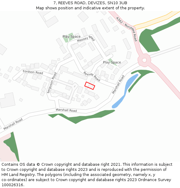 7, REEVES ROAD, DEVIZES, SN10 3UB: Location map and indicative extent of plot