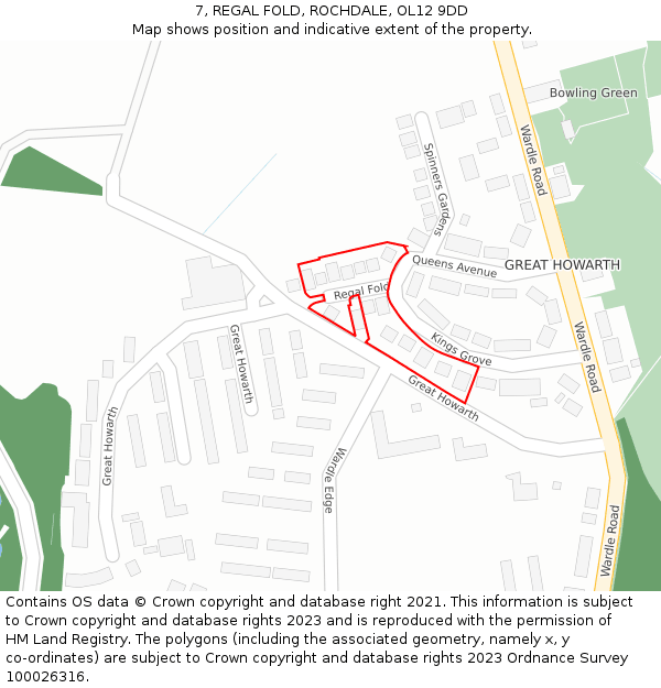 7, REGAL FOLD, ROCHDALE, OL12 9DD: Location map and indicative extent of plot