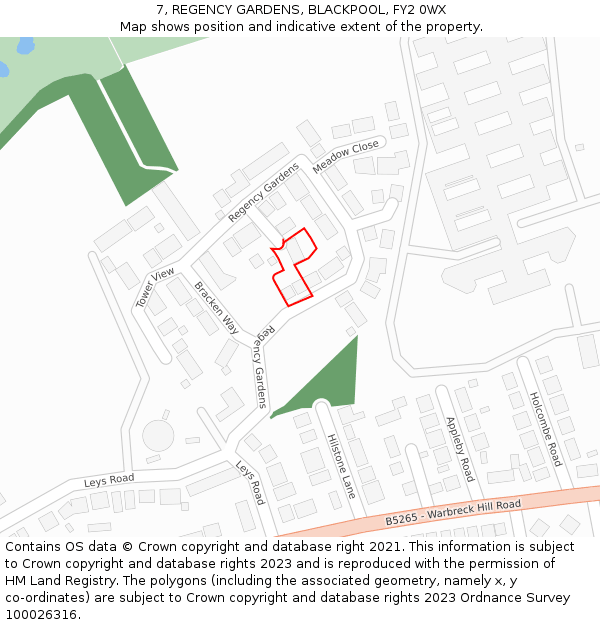7, REGENCY GARDENS, BLACKPOOL, FY2 0WX: Location map and indicative extent of plot