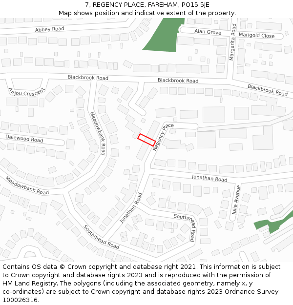 7, REGENCY PLACE, FAREHAM, PO15 5JE: Location map and indicative extent of plot