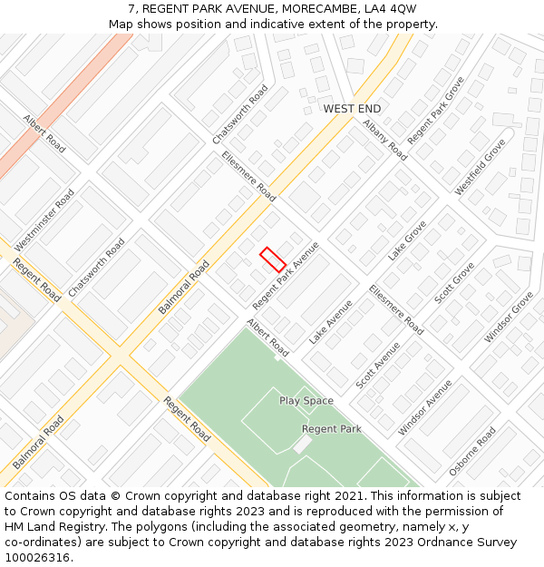 7, REGENT PARK AVENUE, MORECAMBE, LA4 4QW: Location map and indicative extent of plot