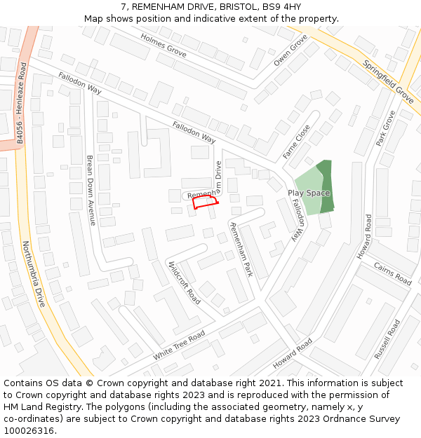 7, REMENHAM DRIVE, BRISTOL, BS9 4HY: Location map and indicative extent of plot