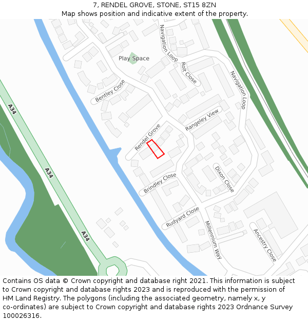 7, RENDEL GROVE, STONE, ST15 8ZN: Location map and indicative extent of plot