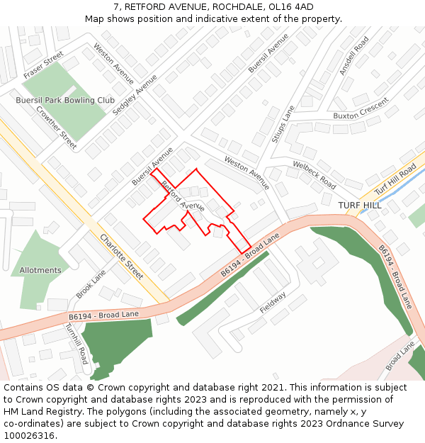 7, RETFORD AVENUE, ROCHDALE, OL16 4AD: Location map and indicative extent of plot