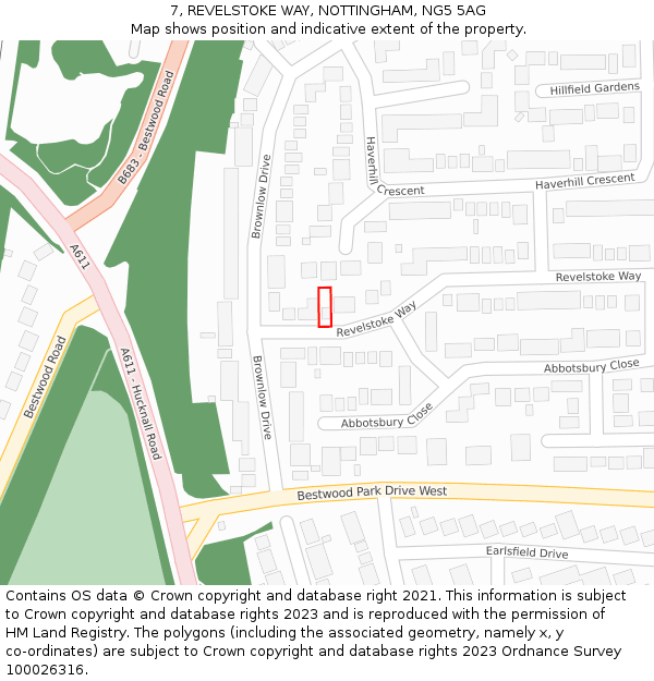 7, REVELSTOKE WAY, NOTTINGHAM, NG5 5AG: Location map and indicative extent of plot