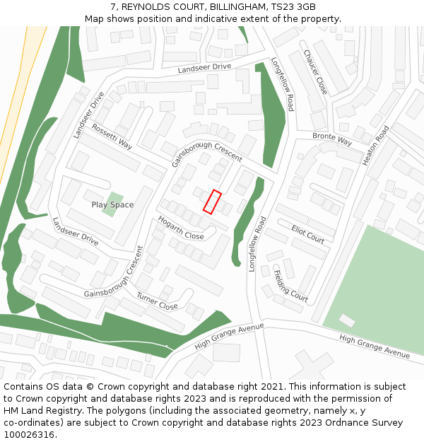 7, REYNOLDS COURT, BILLINGHAM, TS23 3GB: Location map and indicative extent of plot