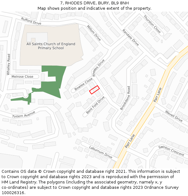 7, RHODES DRIVE, BURY, BL9 8NH: Location map and indicative extent of plot