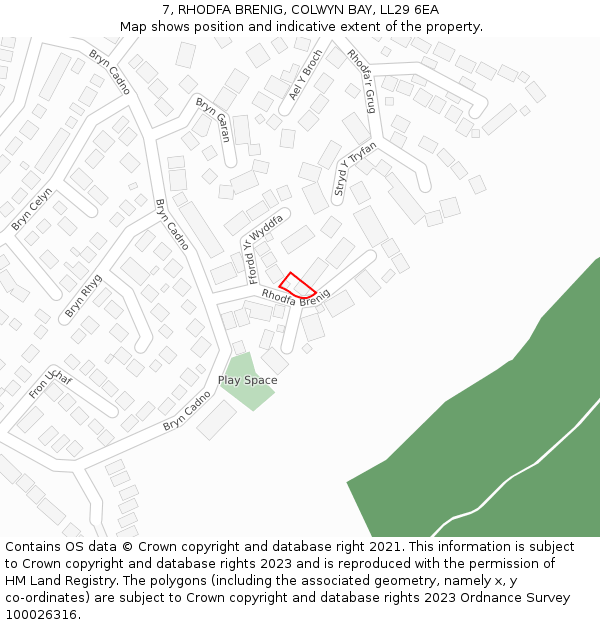 7, RHODFA BRENIG, COLWYN BAY, LL29 6EA: Location map and indicative extent of plot