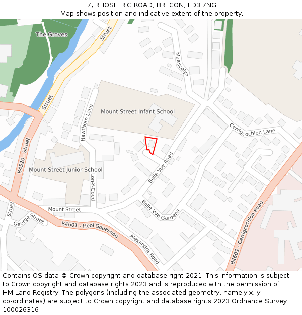 7, RHOSFERIG ROAD, BRECON, LD3 7NG: Location map and indicative extent of plot