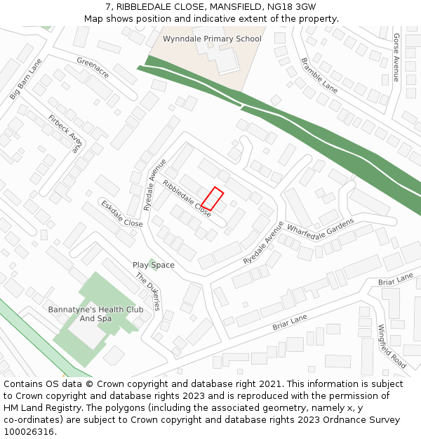 7, RIBBLEDALE CLOSE, MANSFIELD, NG18 3GW: Location map and indicative extent of plot