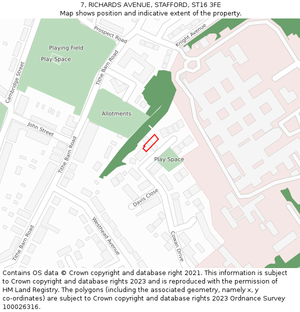 7, RICHARDS AVENUE, STAFFORD, ST16 3FE: Location map and indicative extent of plot