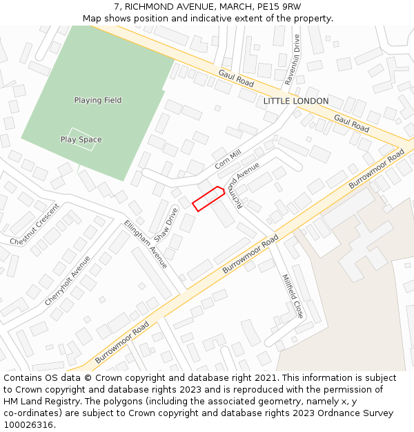 7, RICHMOND AVENUE, MARCH, PE15 9RW: Location map and indicative extent of plot