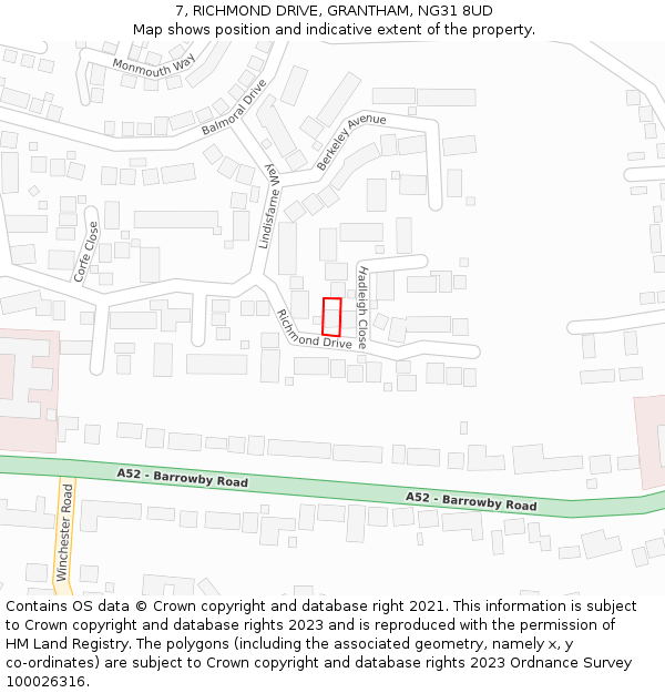 7, RICHMOND DRIVE, GRANTHAM, NG31 8UD: Location map and indicative extent of plot