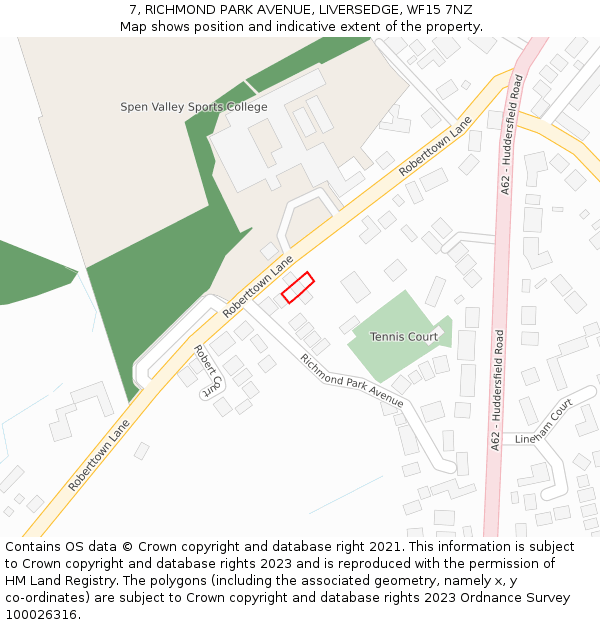 7, RICHMOND PARK AVENUE, LIVERSEDGE, WF15 7NZ: Location map and indicative extent of plot